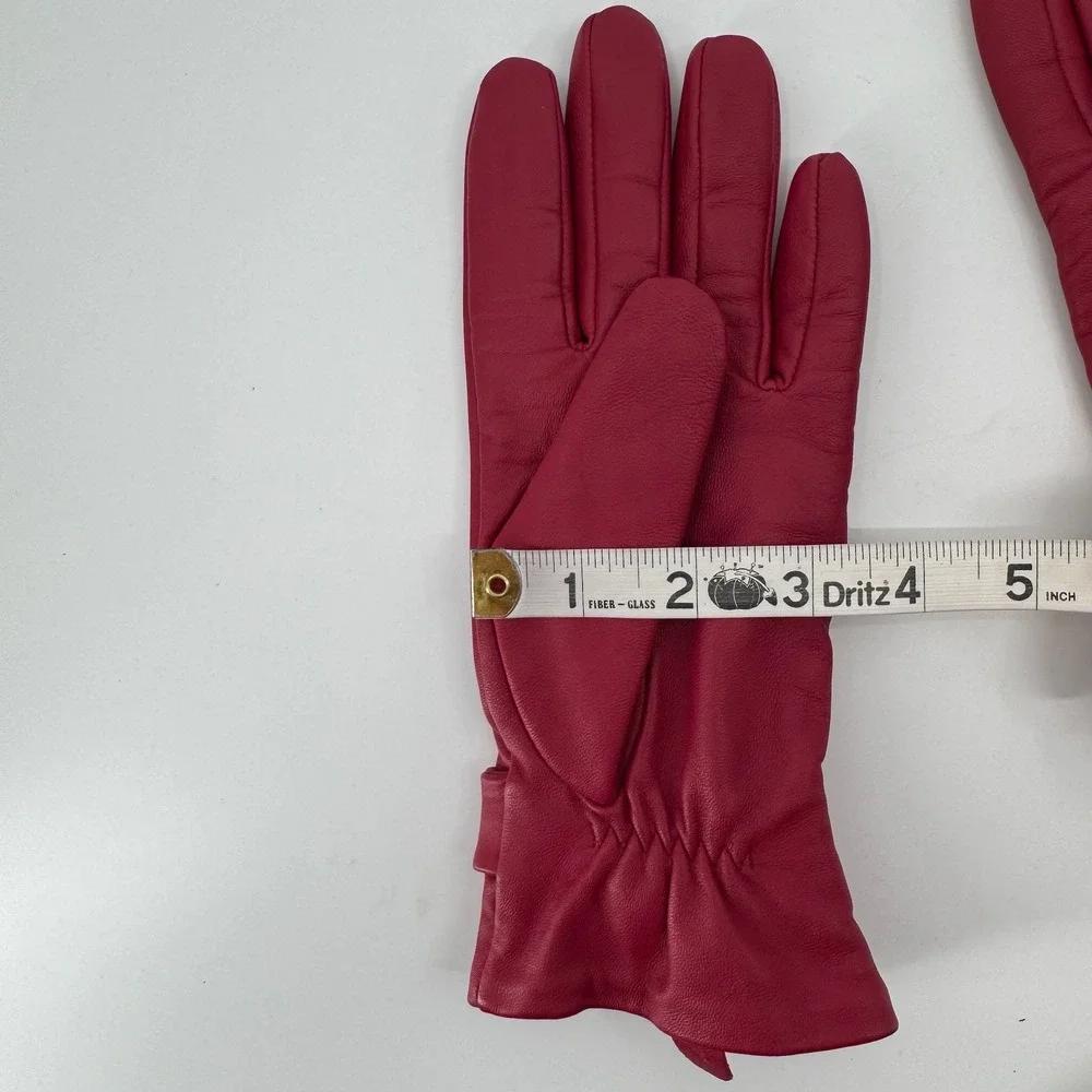 Womens Leather Gloves Size 8 Cherry Red Bows Soft Lined Dress Winter Classic